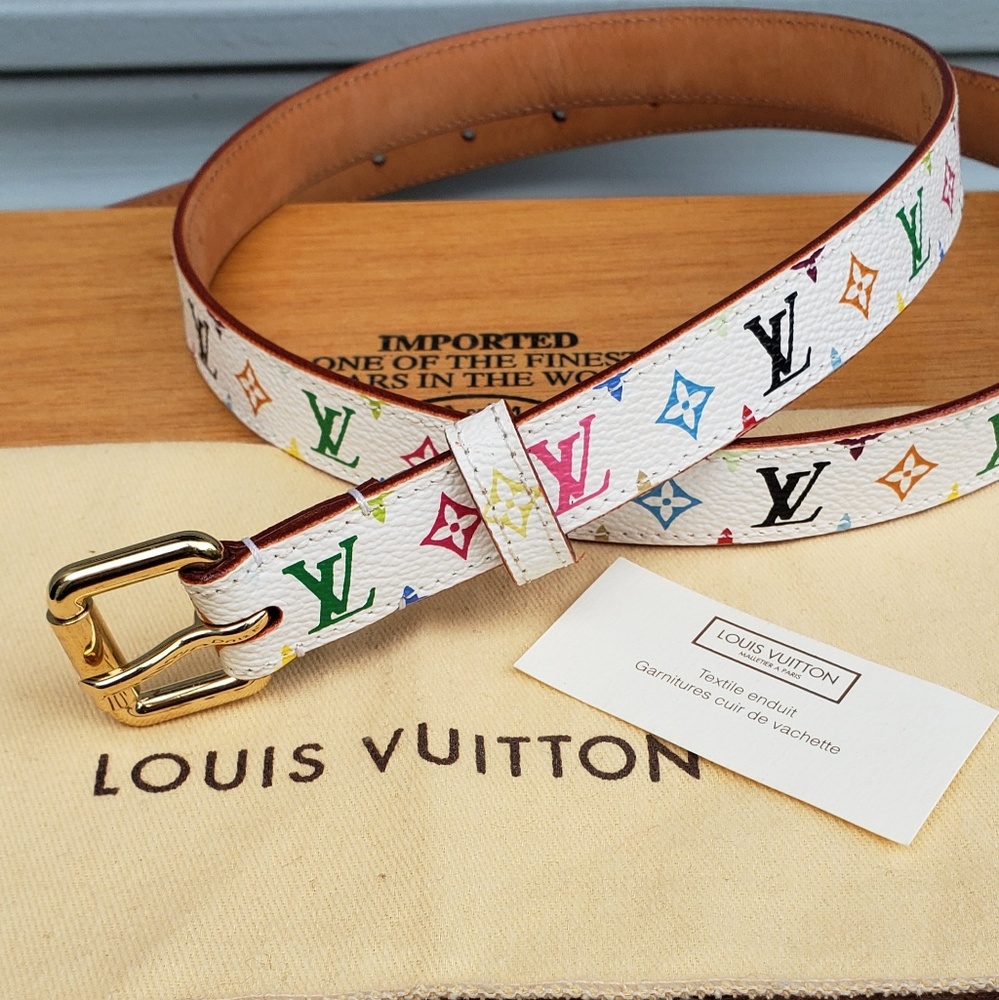 Louis Vuitton White Multicolor Monogram Belt